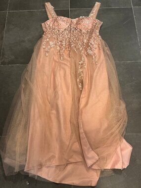 Blush Pink Embroidered Tulle Formal Gown Wedding Dress NWT